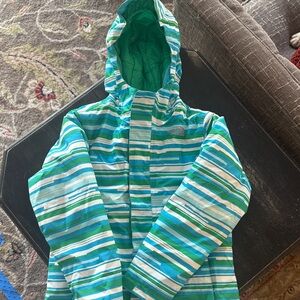 The North Face Teal and White Striped Jacket